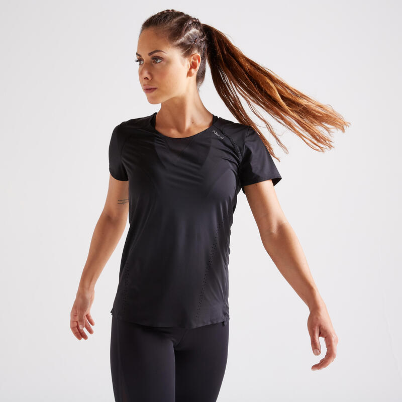 Kadın Siyah Spor Tişörtü / Fitness Kardiyo 900