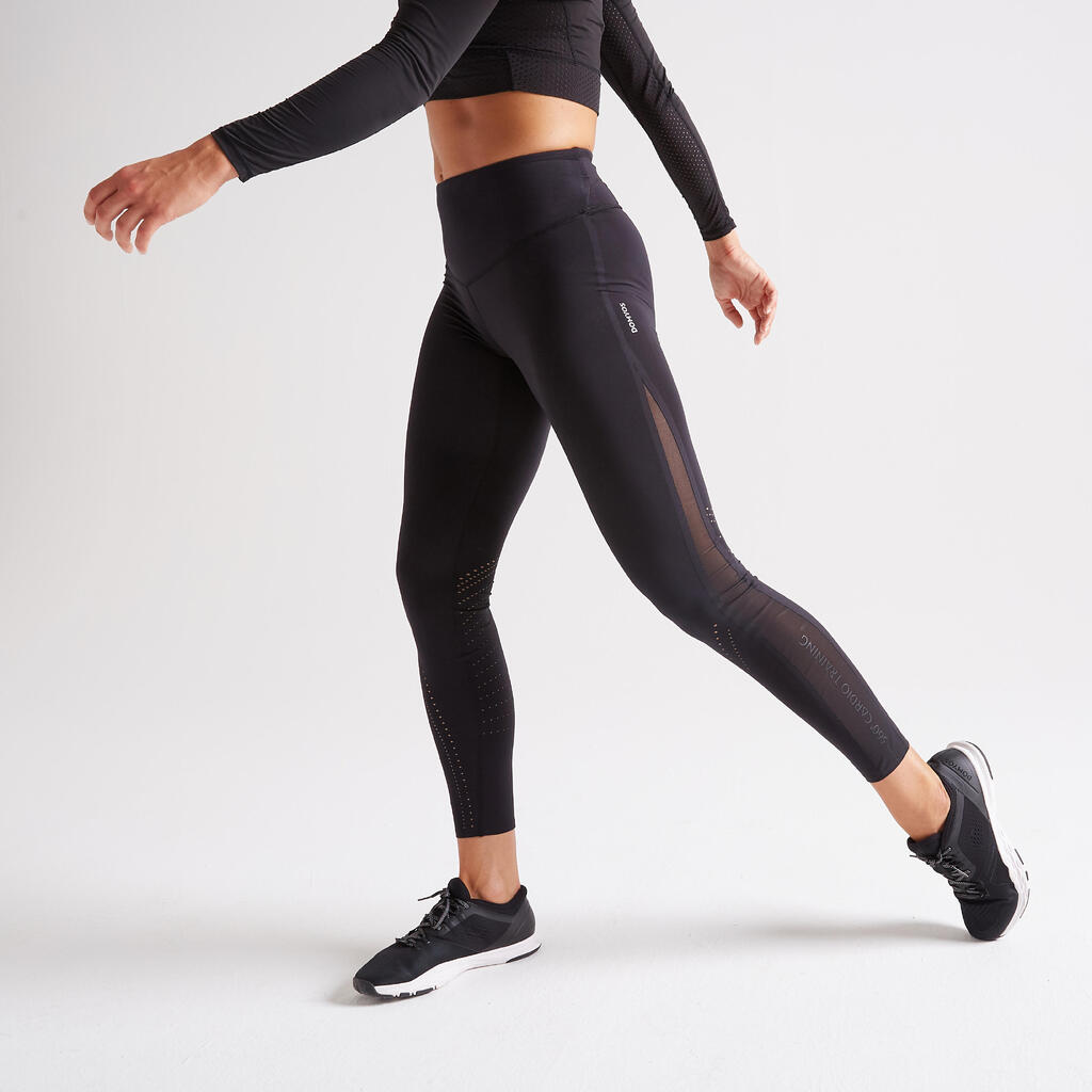 Leggings hoher Bund figurformend Fitness Cardio schwarz