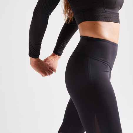 Mallas Leggings fitness largas talle alto Mujer Domyos negro