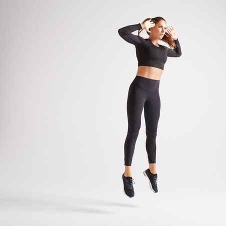 Mallas Leggings fitness largas talle alto Mujer Domyos negro