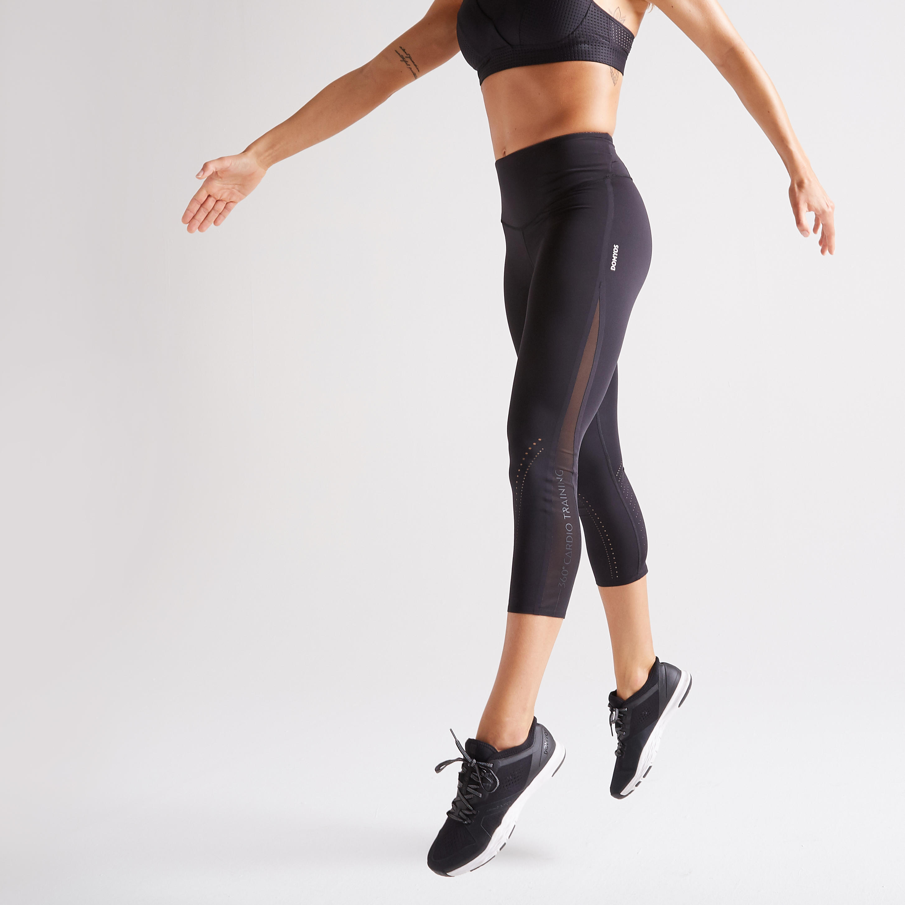 Womens Cotton blend Gym Leggings 520  Black By Decathlon