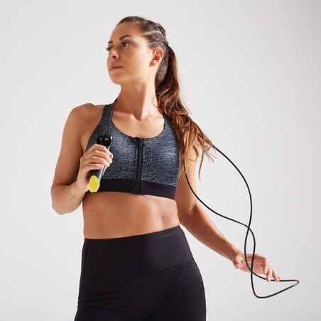 Women's Fitness Cardio Training Zip-Up Sports Bra 900 - Mottled Grey
