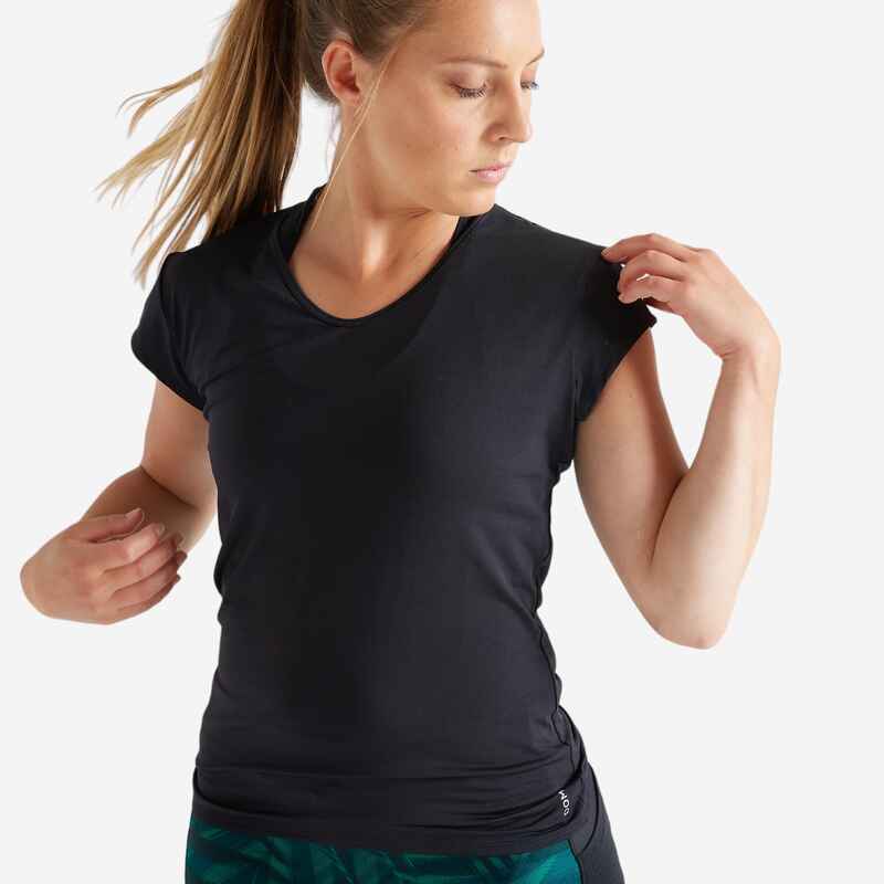 Women's Slim Fitness Cardio V-Neck T-Shirt - Black