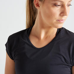 T-shirt slim Col V Fitness Cardio Femme Noir