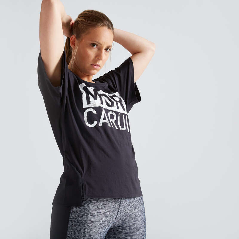 WOMAN FITNESS ENERGY APPAREL Fitness and Gym - FTS 120 T-Shirt - Black DOMYOS - Fitness and Gym