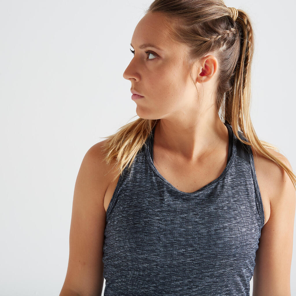 Top lang Rundhalsausschnitt Fitness Cardio Damen grün