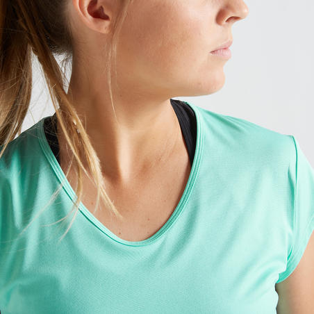 T-shirt fitness cardio training femme bleu turquoise 100