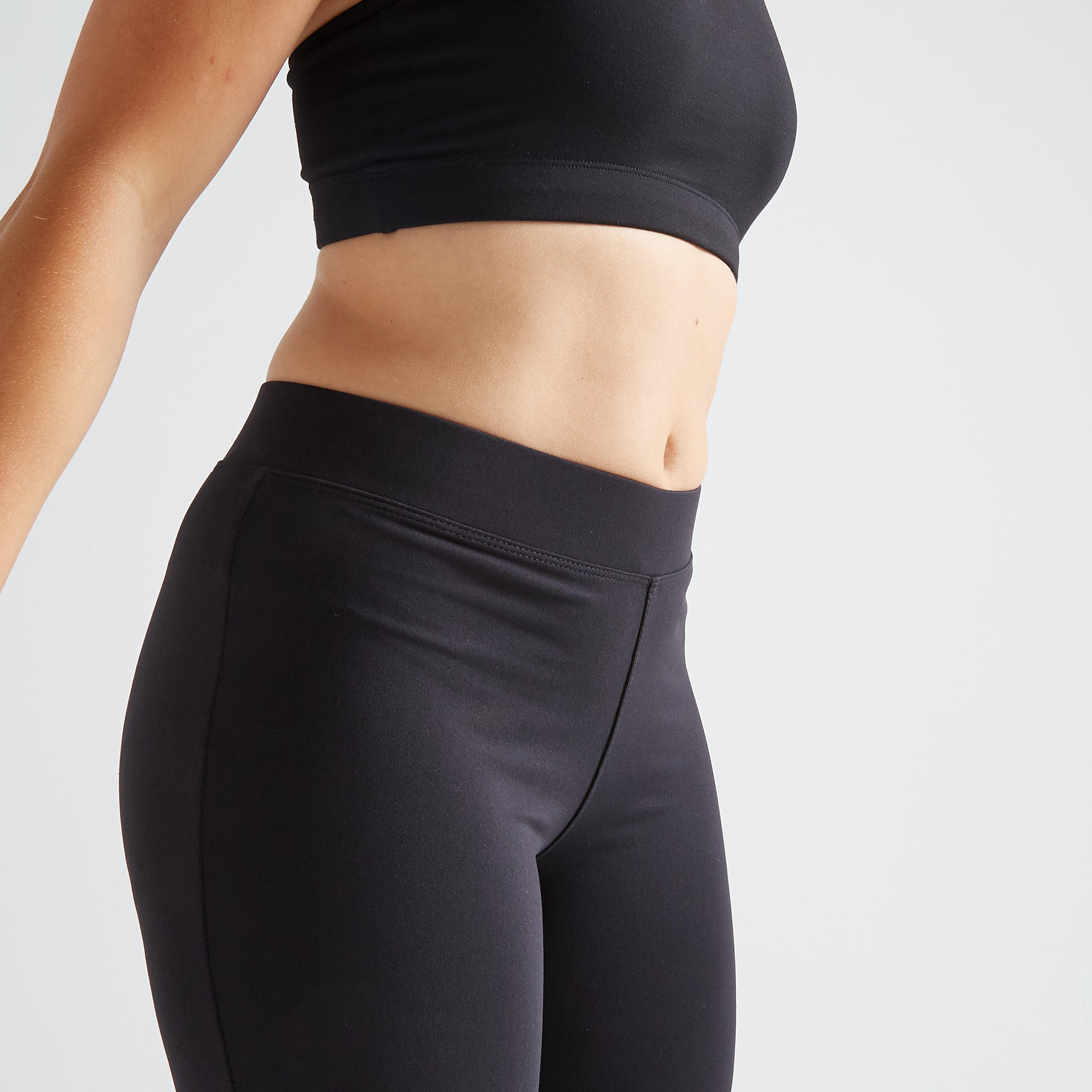 Women's Basic Fitness Cropped Bottoms - Black - DecathlonB2B