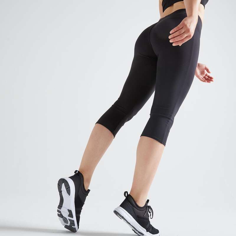 WOMAN FITNESS ENERGY APPAREL Fitness and Gym - FCA100 Cropped Bottoms - Black DOMYOS - Gym Activewear