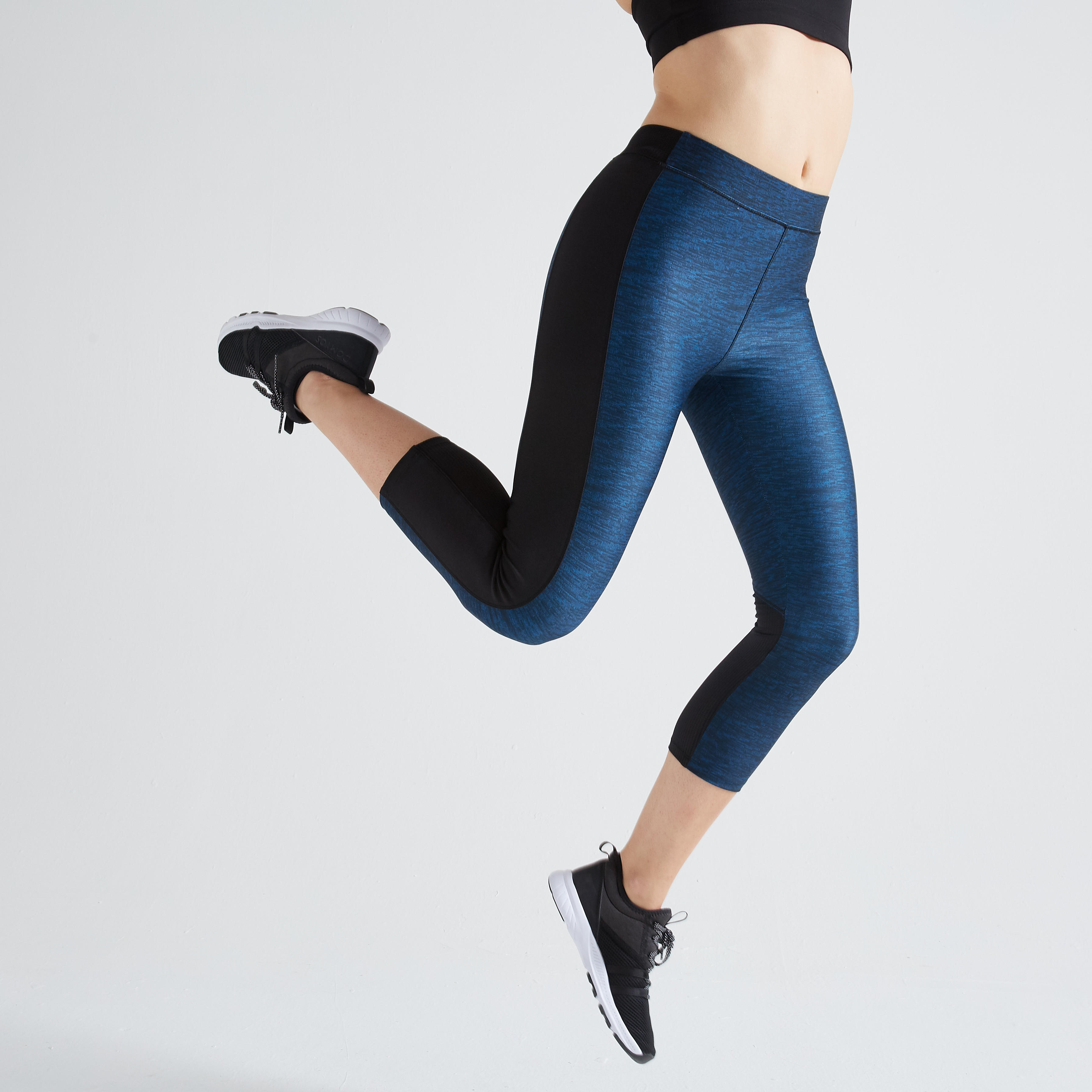 Domyos 78 Legging Voor Cardiofitness Dames 120 Blauw Met Print domyos kopen in de aanbieding