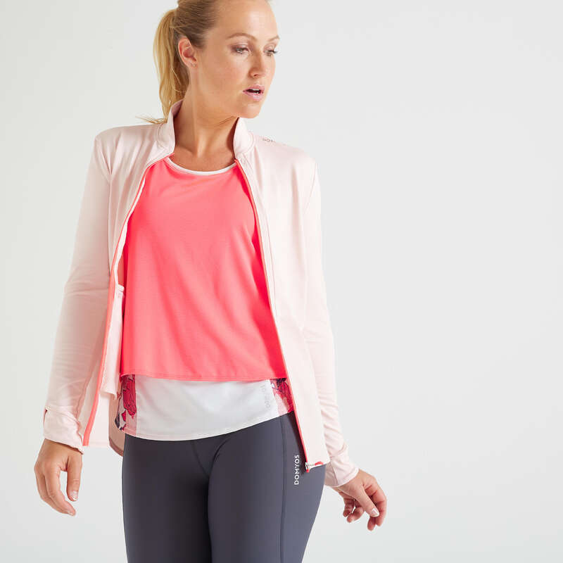 FITNESS CARDIO CONFIRMED WOMAN CLOTHING Fitness and Gym - FJA 500 Jacket - Pale Pink DOMYOS - Fitness and Gym