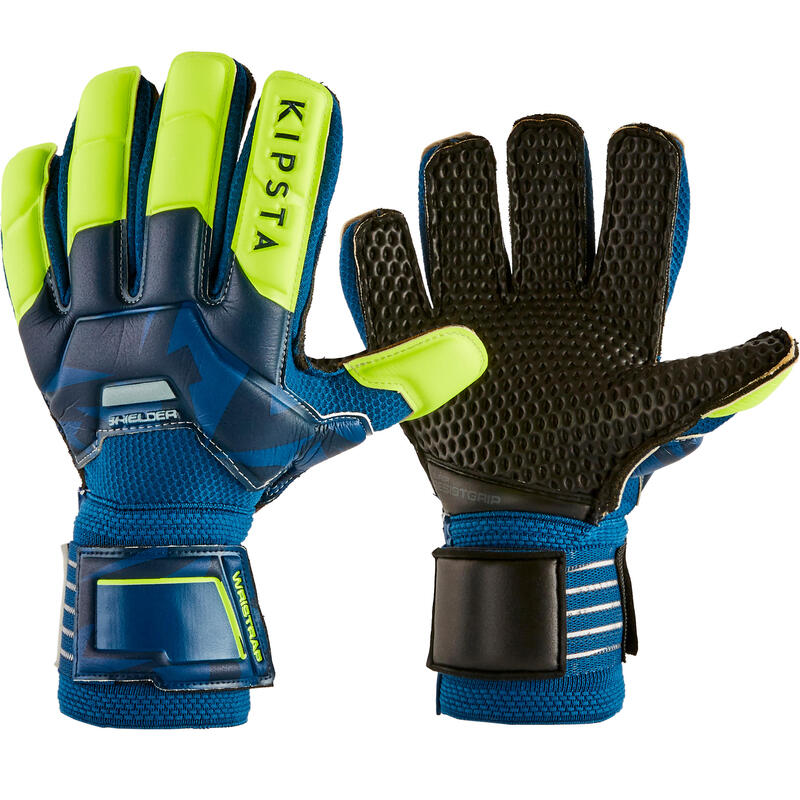 Keepershandschoenen voetbal kinderen F500 Resist Shielder blauw/geel