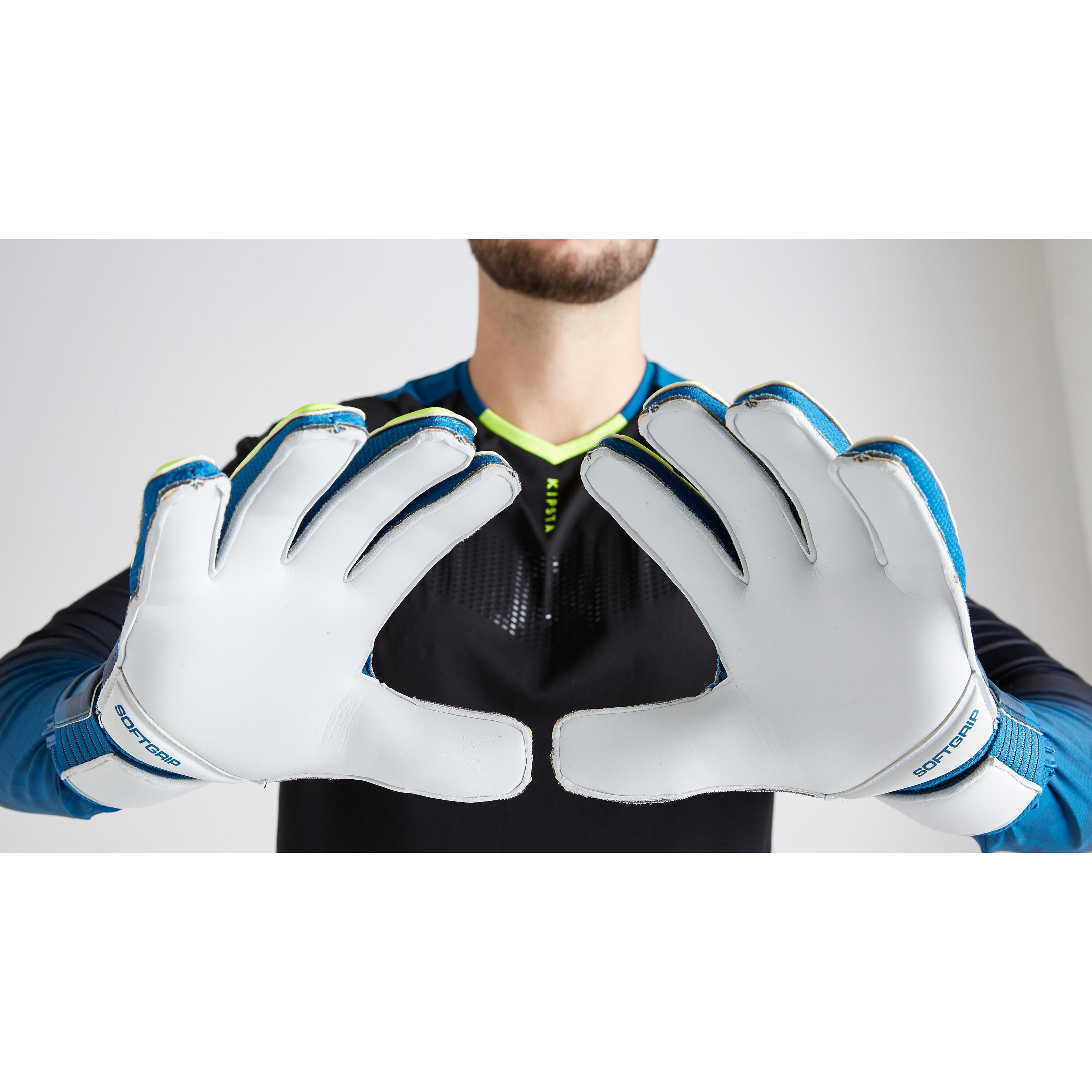 Adult Football Goalkeeper Gloves F500 - Blue/Yellow 3/15