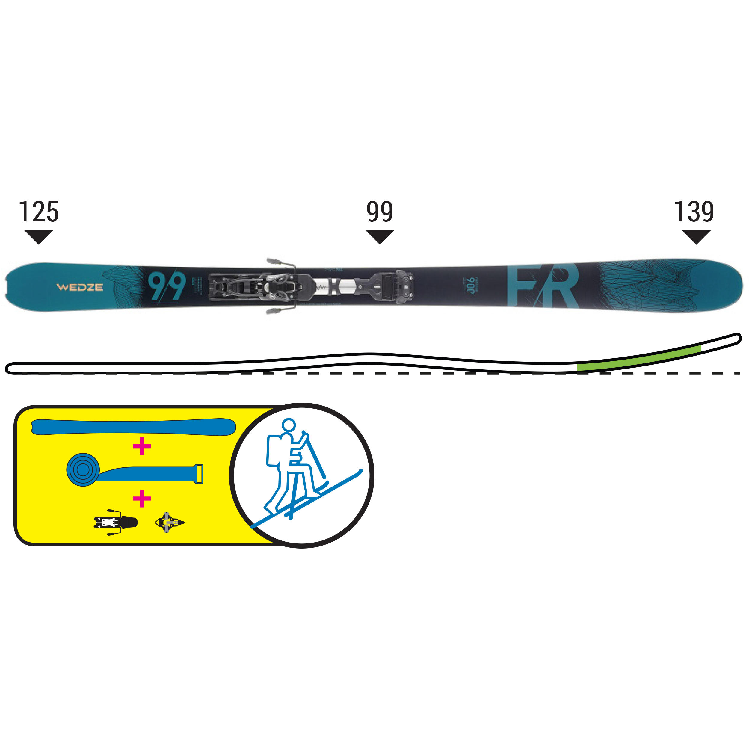 Ski Freeride Touring Pack Wedze FR 900 - Petrol Black + Bindings + Skins 12/13