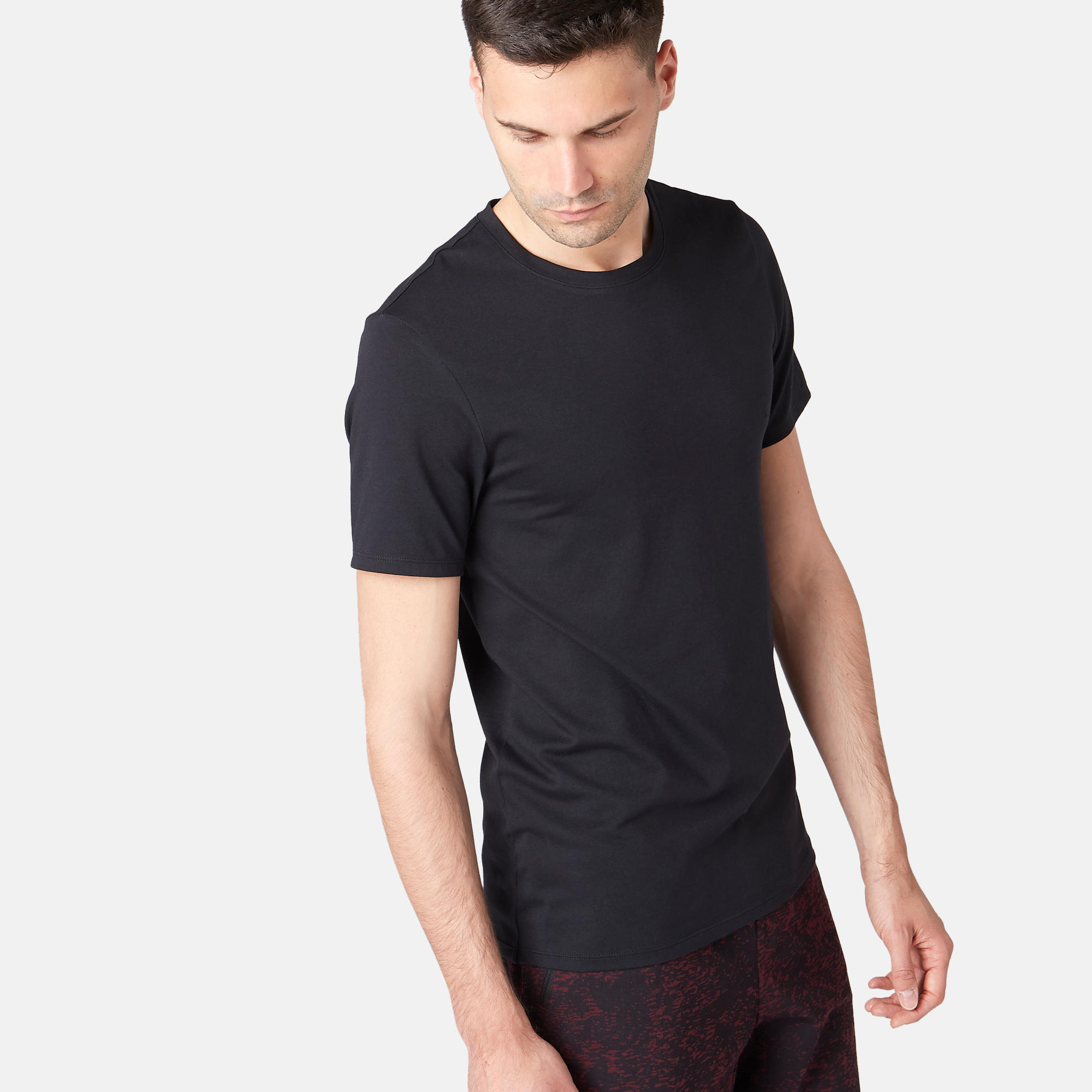 Men's Cotton Gym TShirt Regular Fit Athletee 100 Black