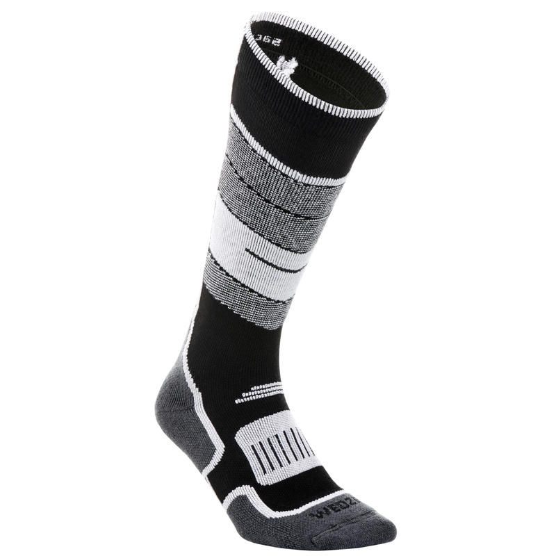 Adult Ski Socks 300 - Black White Adult Ski Socks 300 - Black White
