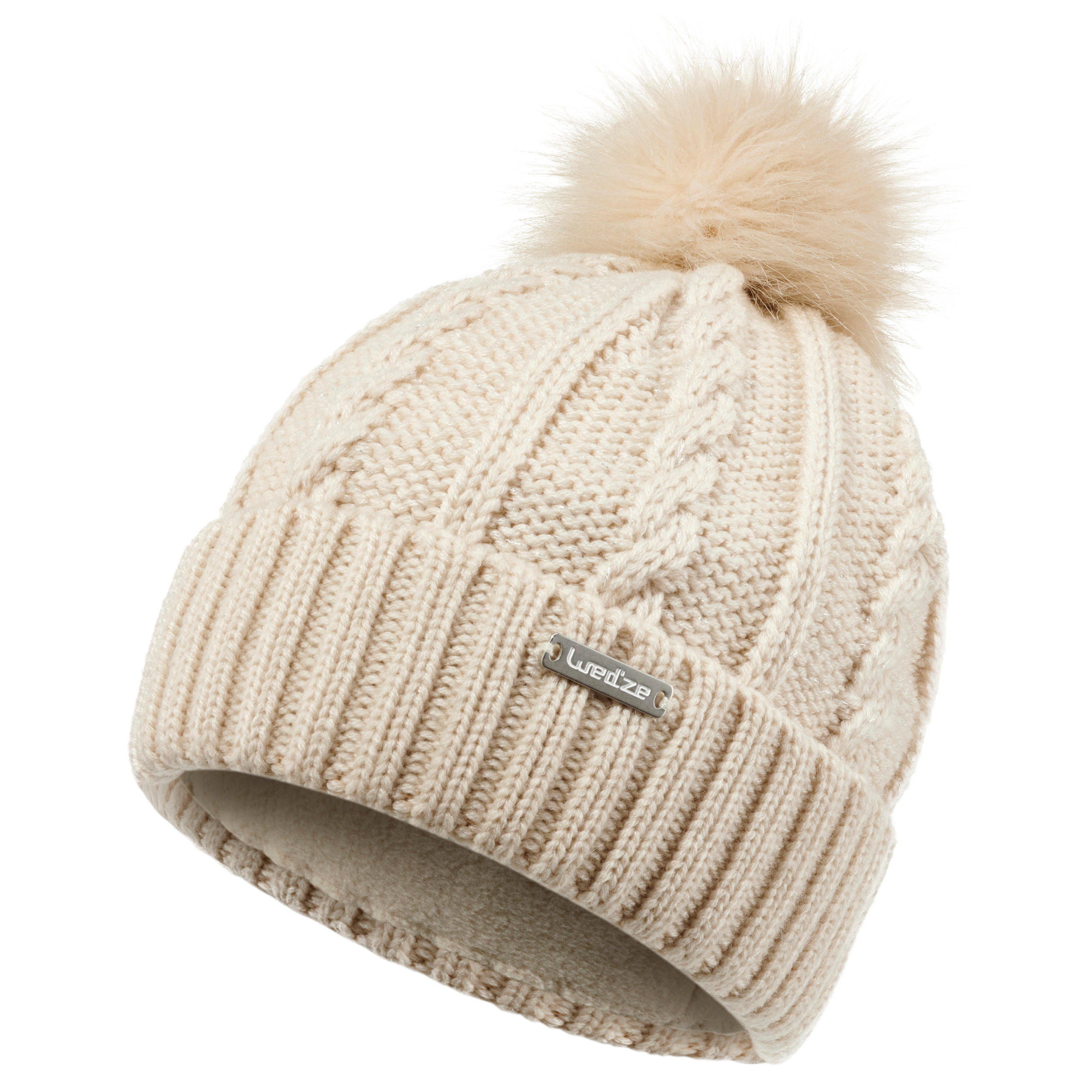 FUR CABLE KNIT SKIING HAT BEIGE 3/7