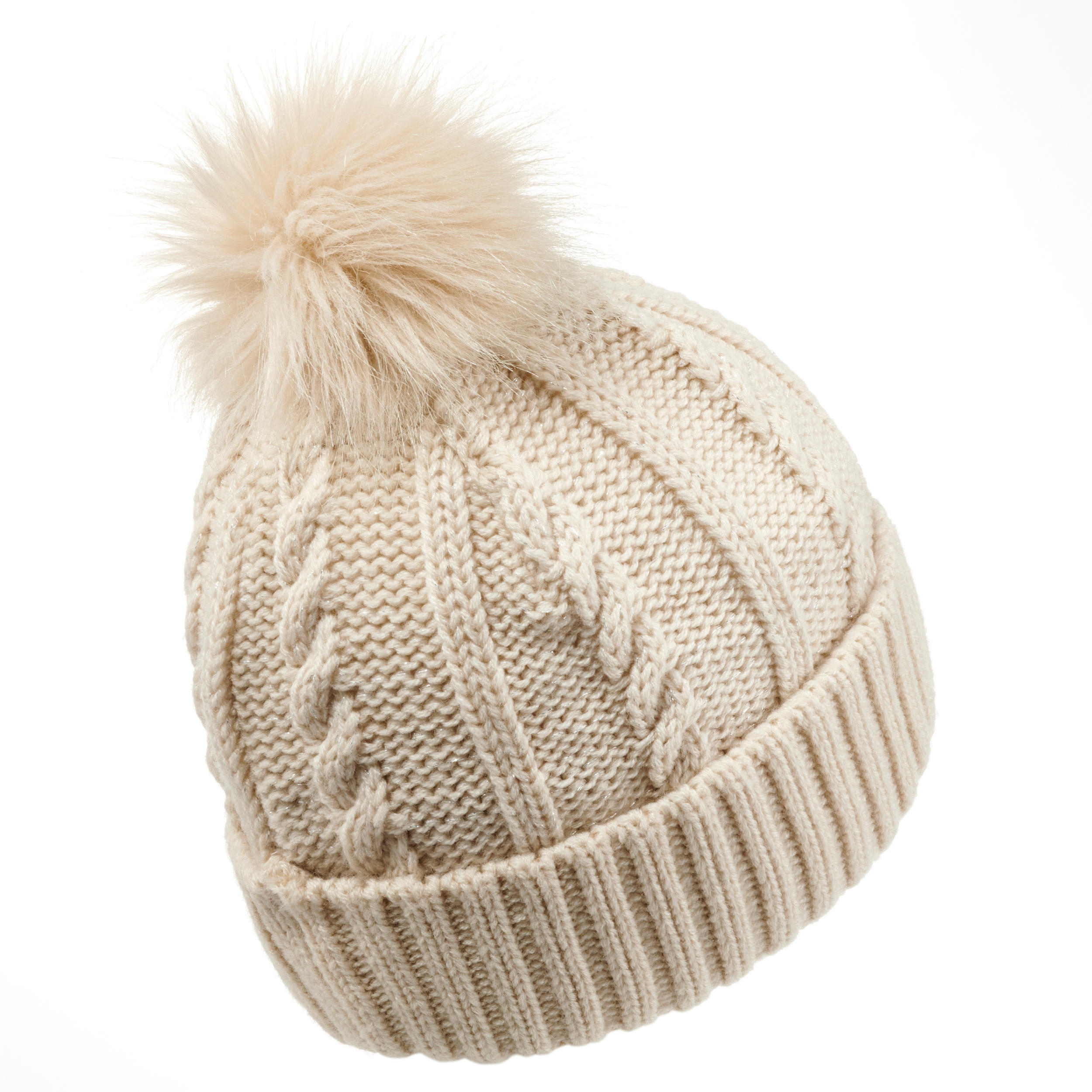 FUR CABLE KNIT SKIING HAT BEIGE 4/7