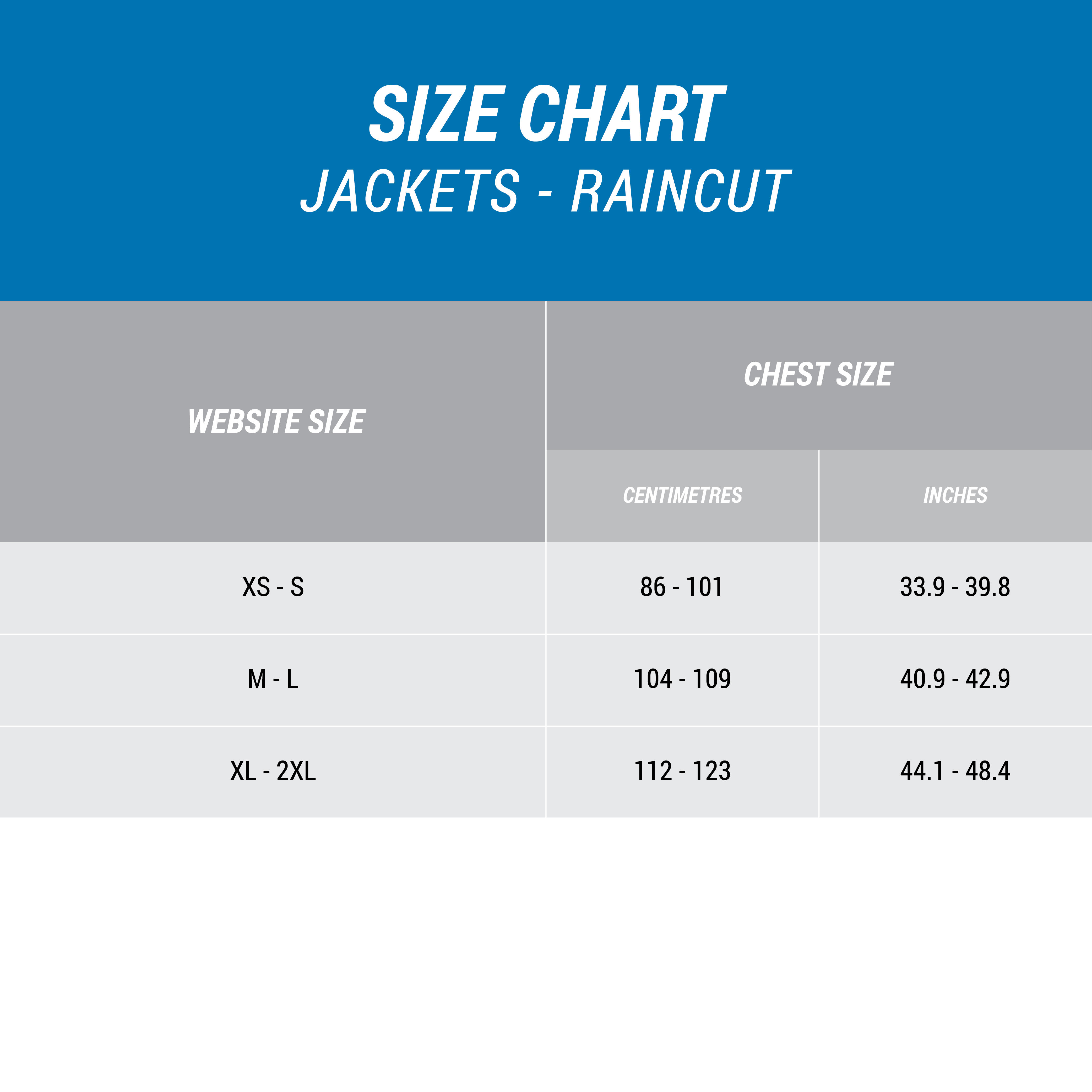 Raincoat Size Chart