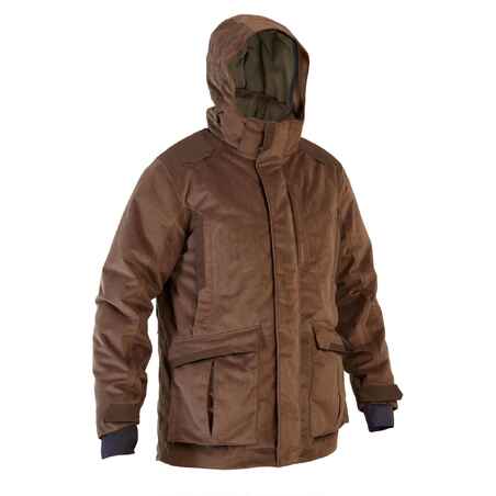 CHAQUETA DE CAZA HOMBRE BGP900 3 EN 1 IMPERMEABLE CAFÉ