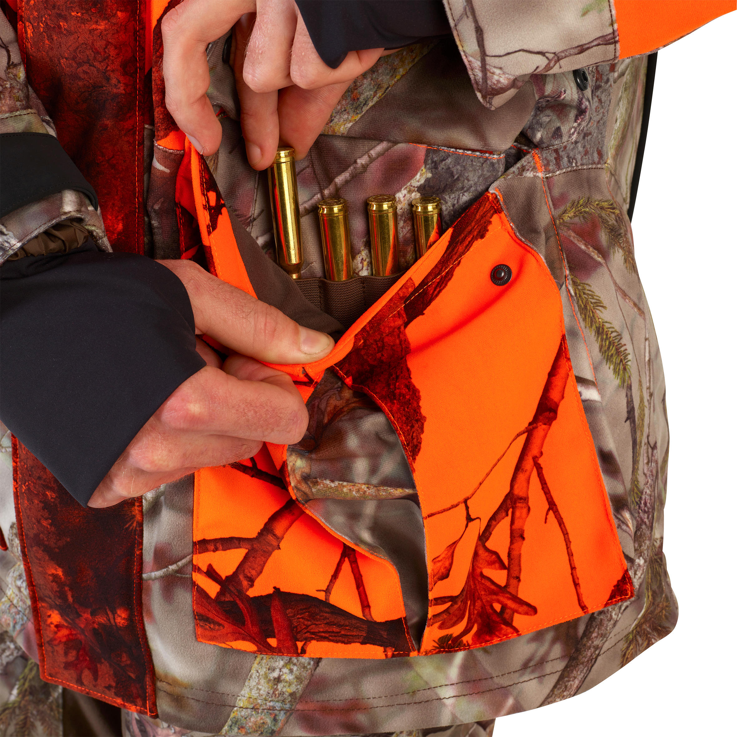Kurtka myśliwska zimowa SOLOGNAC  3w1 wodoodporna 900 camo fluo 15/32