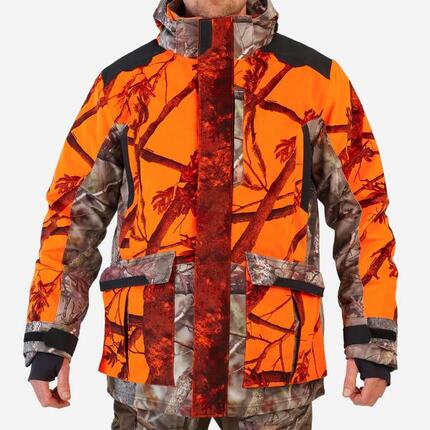 VESTE CHASSE POSTE IMPERMÉABLE CHAUDE 3 EN 1 CAMO FLUO 900