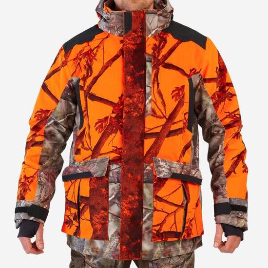 VESTE CHASSE POSTE IMPERMÉABLE CHAUDE 3 EN 1 CAMO FLUO 900