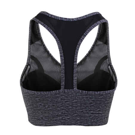 100 Women's Zip-Up Fitness Cardio Training Sports Bra - Mottled Grey