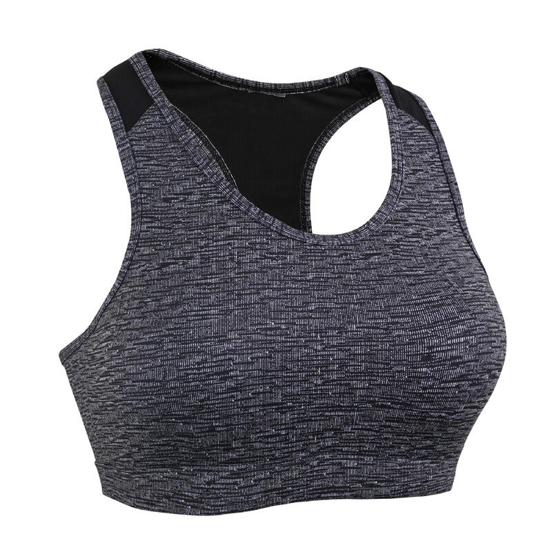 100 Women's Zip-Up Fitness Cardio Training Sports Bra - Mottled Grey