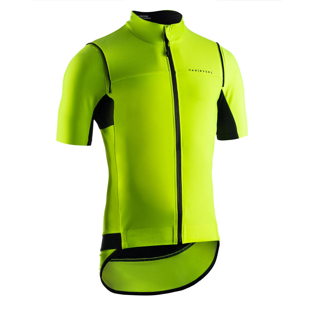 Men's Long-Sleeved Road Cycling Showerproof Convertible Jacket Racer - Yellow