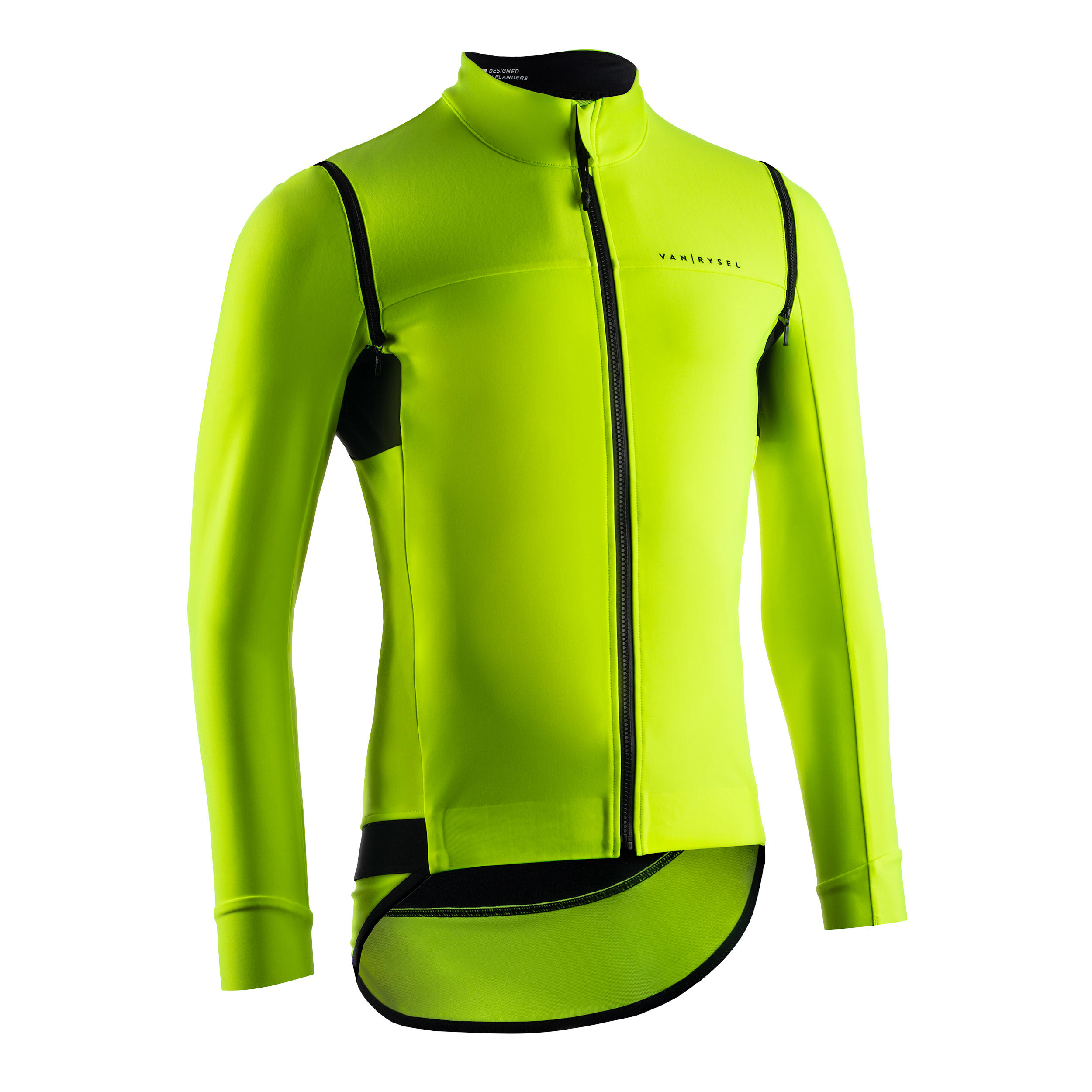 VAN RYSEL Men's Long-Sleeved Road Cycling Showerproof Convertible Jacket Racer - Yellow