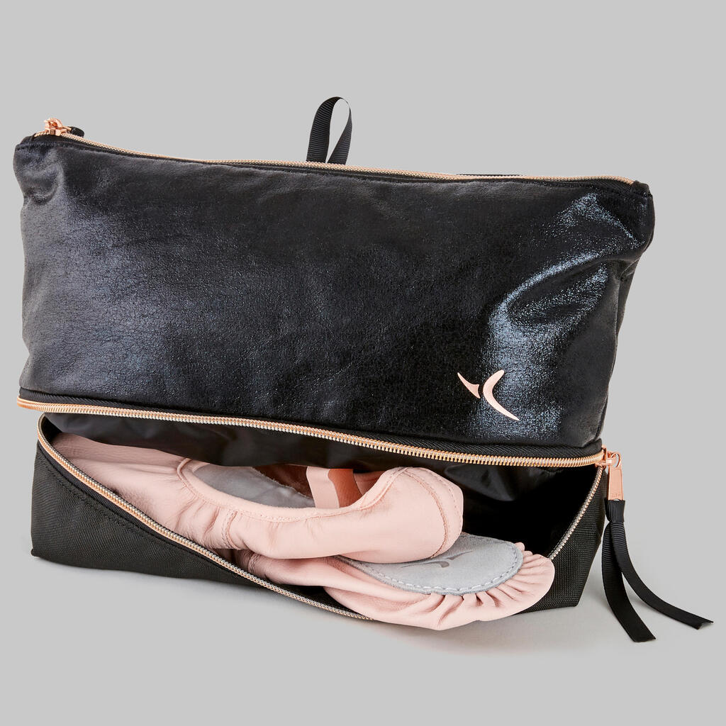 Multi-compartment dance shoe pouch - black