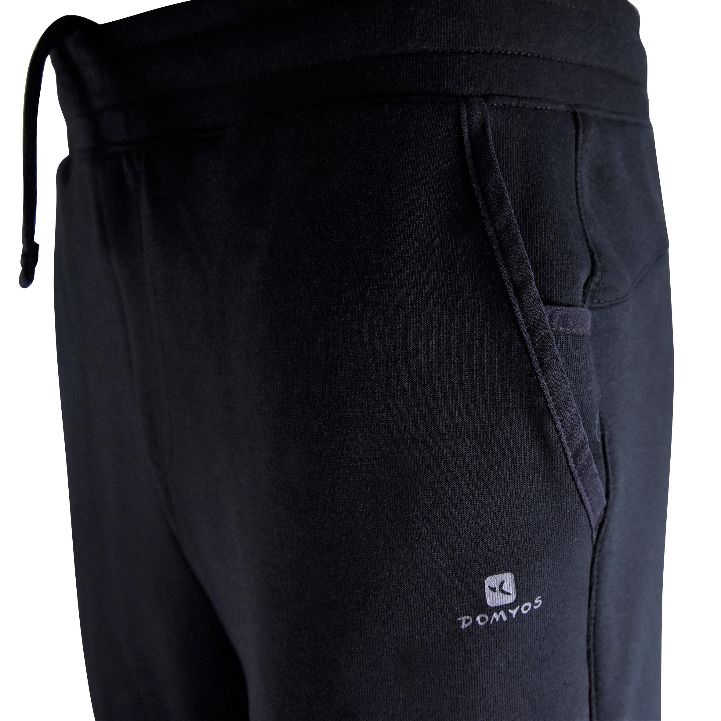 500 Boys' Gym Breathable Durable Warm Slim-Fit Cotton Bottoms - Black 6/7