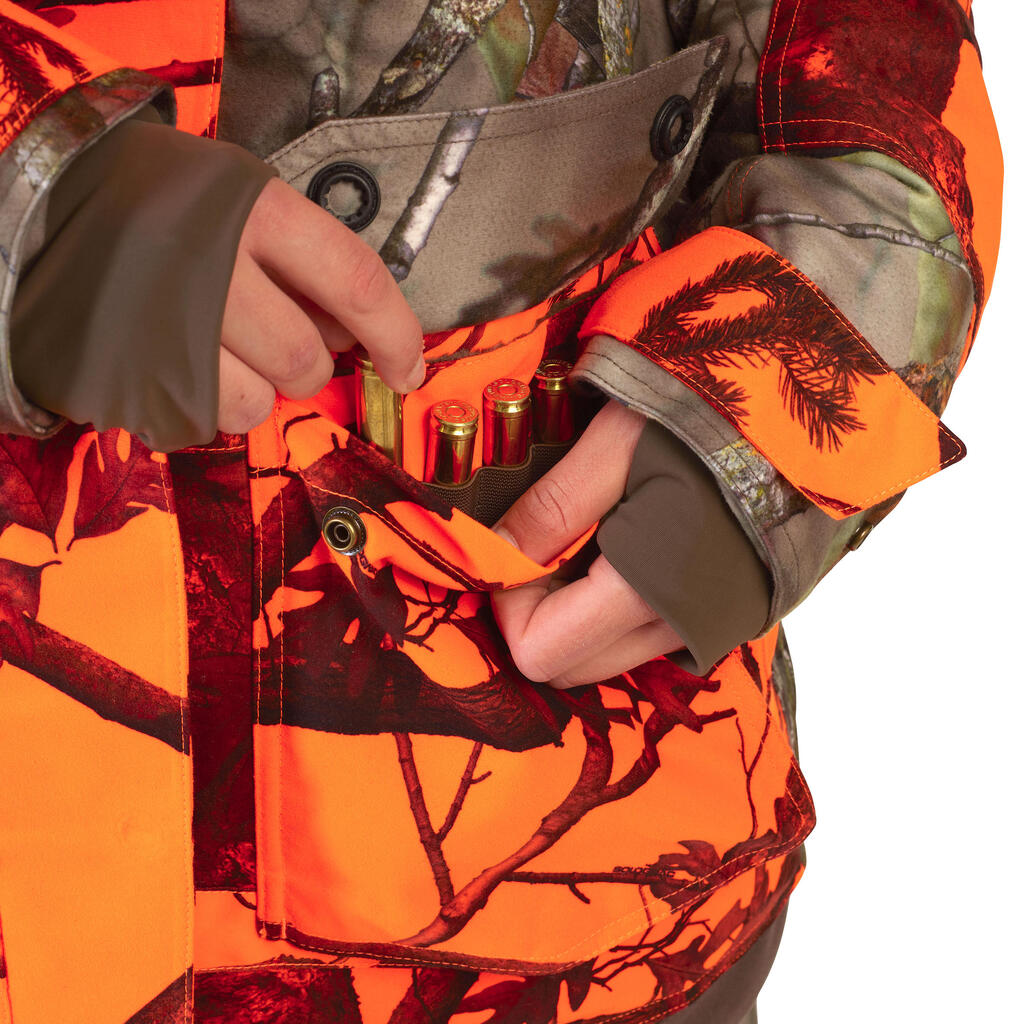 Jagdjacke Regenjacke 500 Damen 3-in-1 warm geräuscharm camouflage/orange 