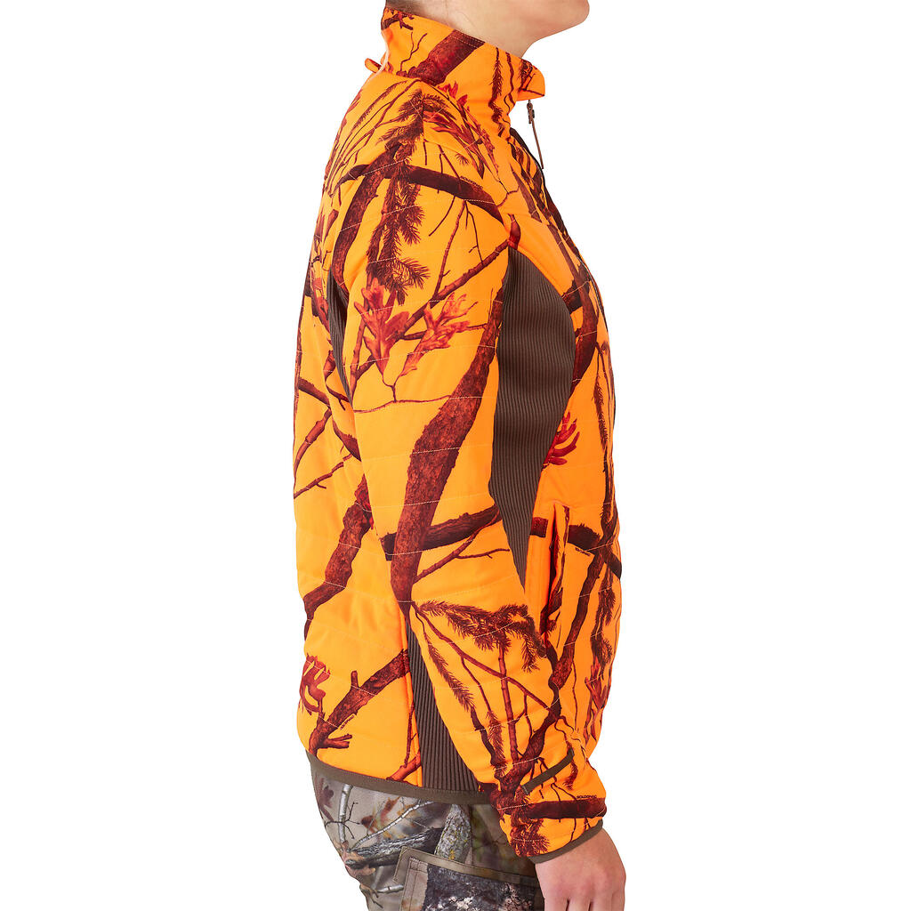 Jagdjacke Regenjacke 500 Damen 3-in-1 warm geräuscharm camouflage/orange 