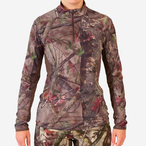 Camiseta Manga Larga Mujer Caza Solognac 500 Camuflaje Silenciosa Transpirable
