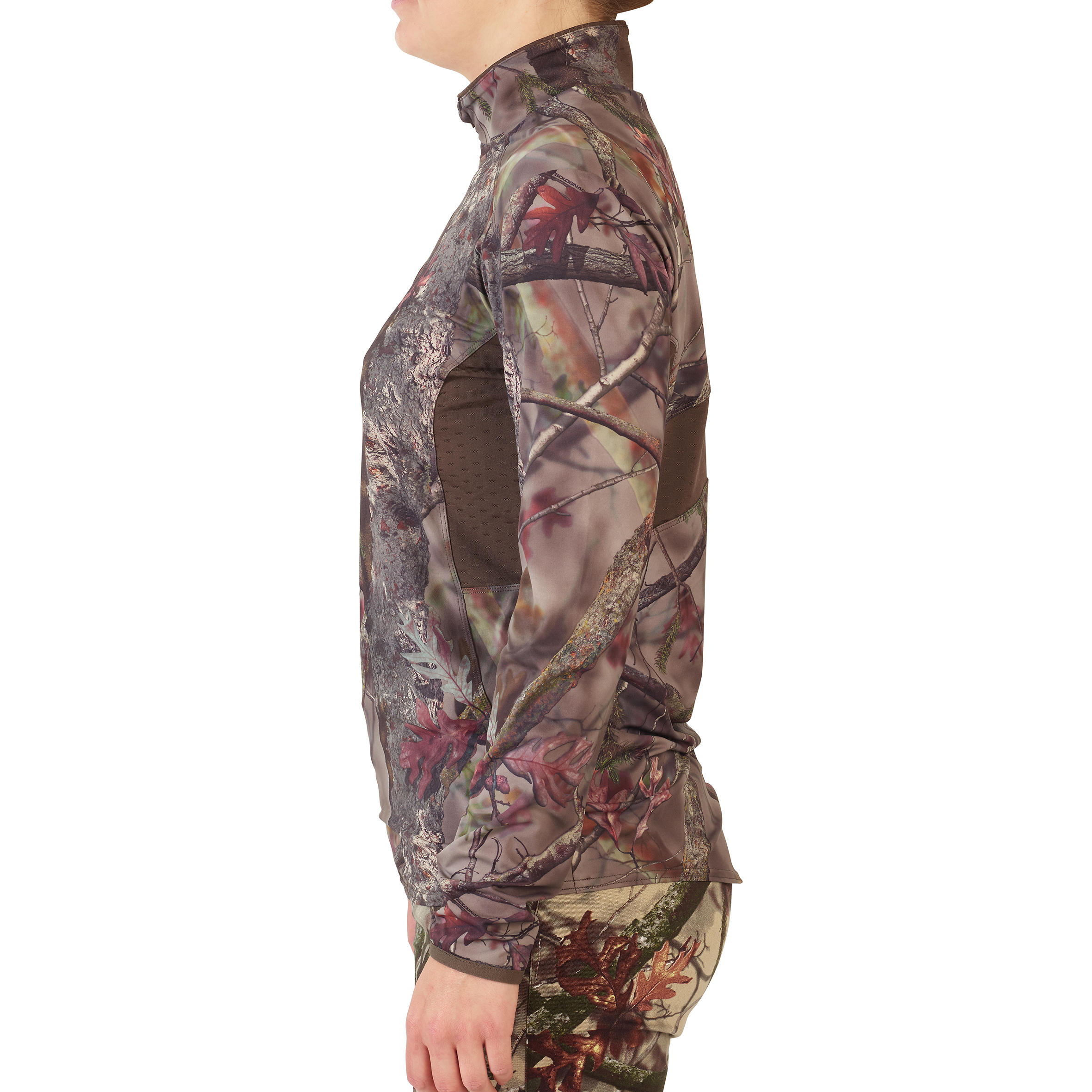 Camiseta Manga Larga Mujer Caza Solognac 500 Camuflaje Silenciosa Transpirable 3/6
