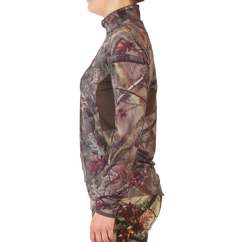 Geluidloos en ademend camouflageshirt voor de jacht dames 500 lange mouwen