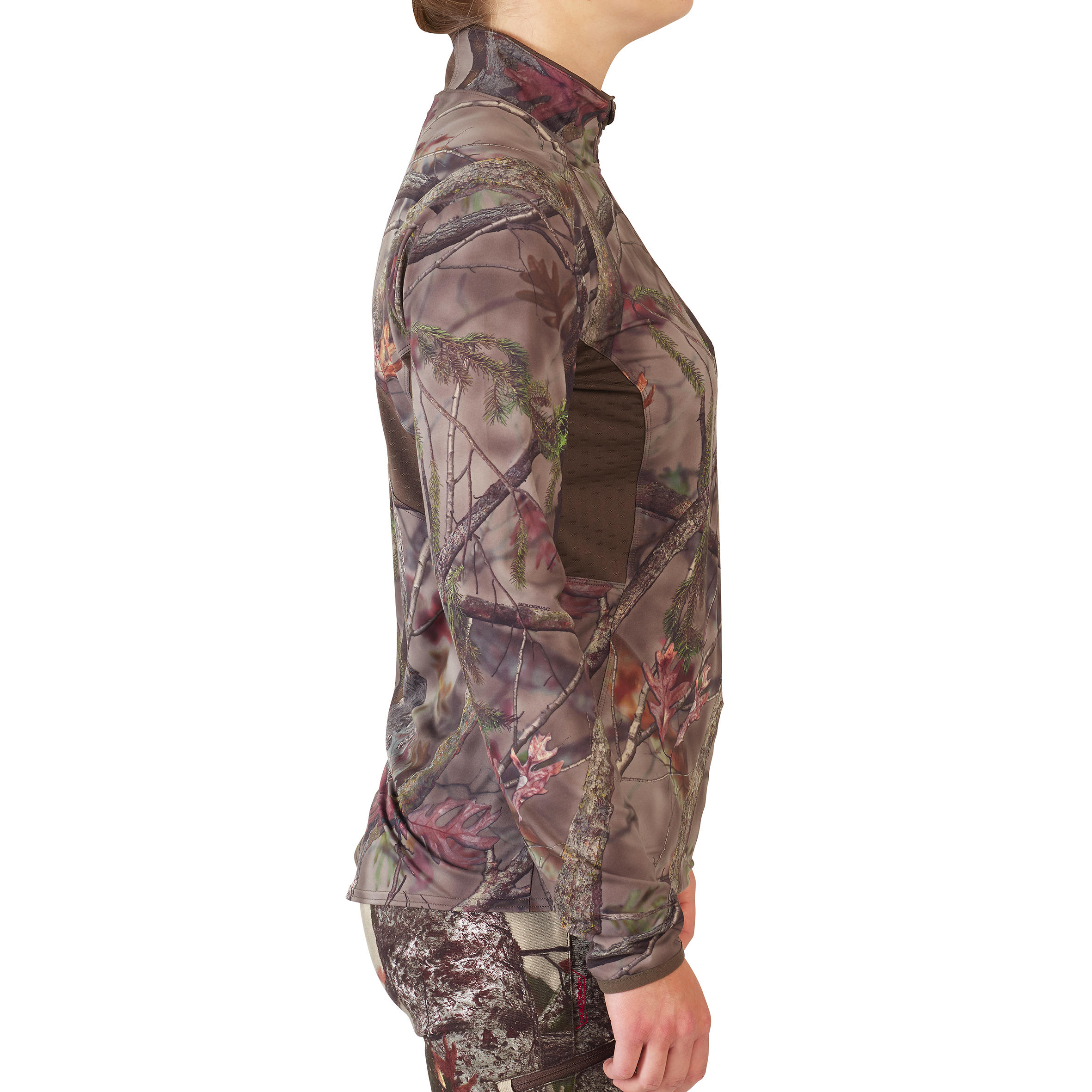 Camiseta Manga Larga Mujer Caza Solognac 500 Camuflaje Silenciosa Transpirable 4/6