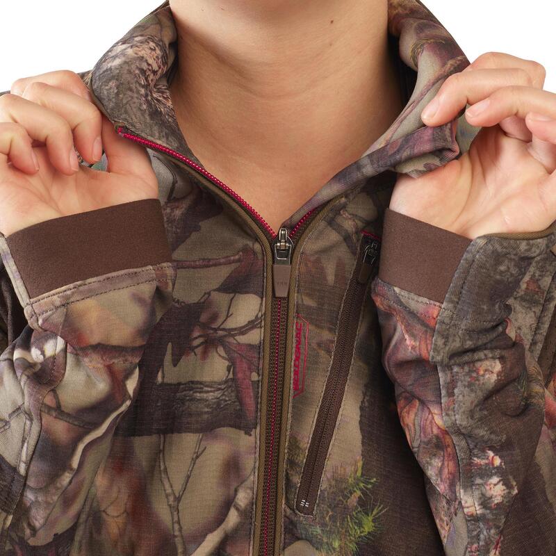 Geluidloze ademende camouflagejas voor de jacht dames 500