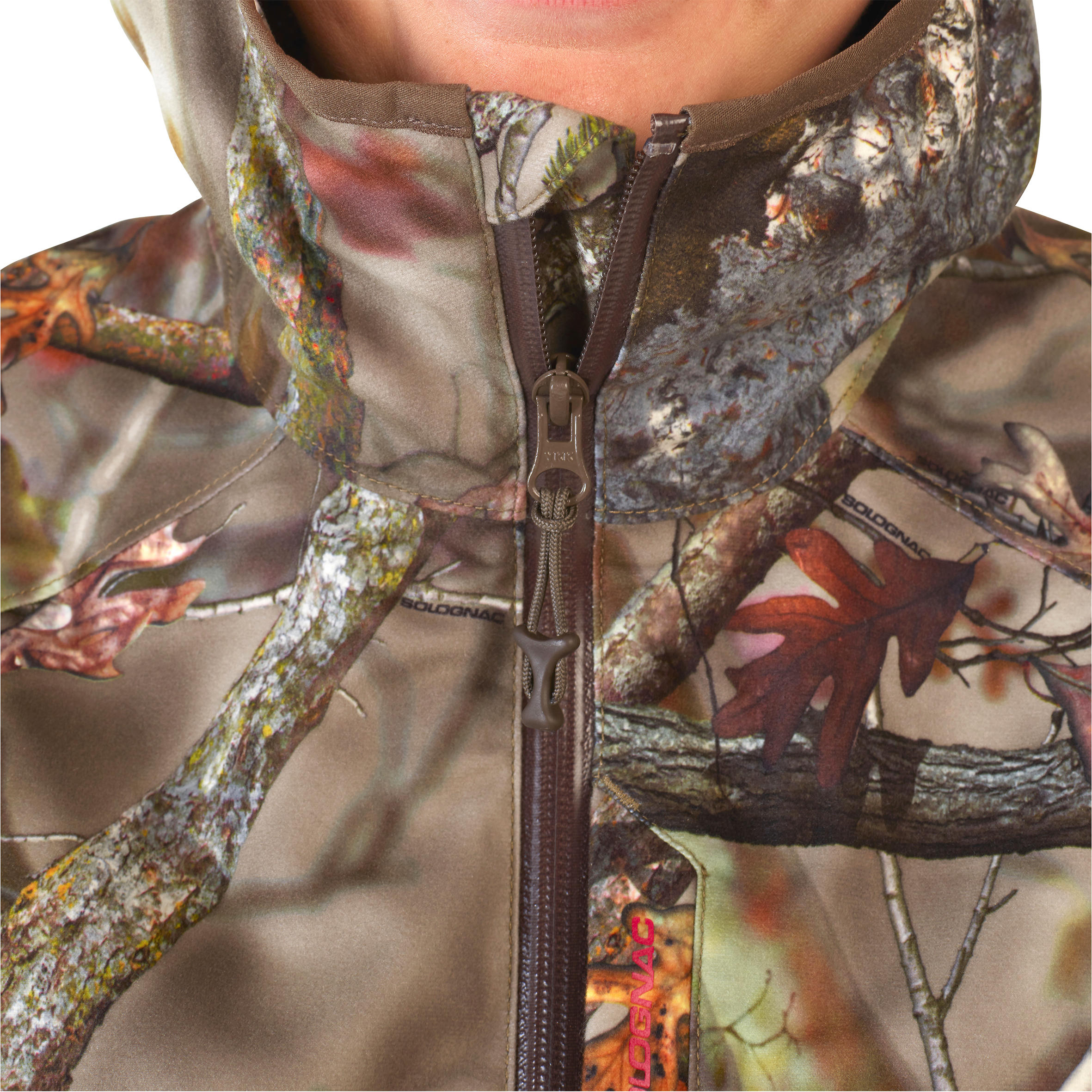 VESTE CHASSE FEMME IMPERMEABLE  SILENCIEUSE CAMOUFLAGE 500 7/15