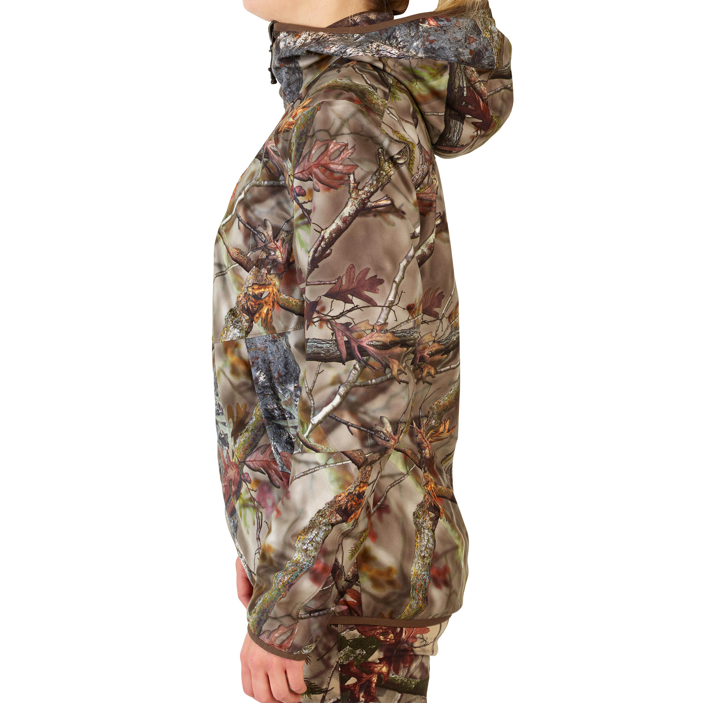 VESTE CHASSE FEMME IMPERMEABLE  SILENCIEUSE CAMOUFLAGE 500 2/15