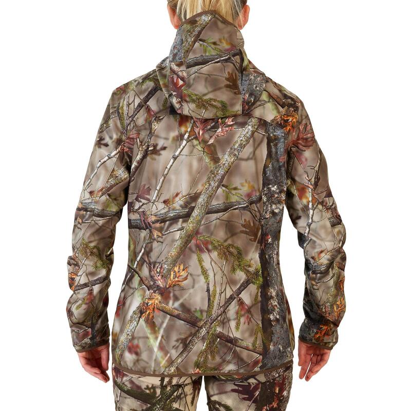 Kurtka outdoor damska wodoodporna Solognac 500 camo fluo