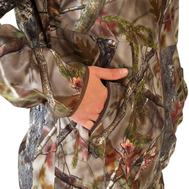 Kurtka outdoor damska wodoodporna Solognac 500 camo fluo