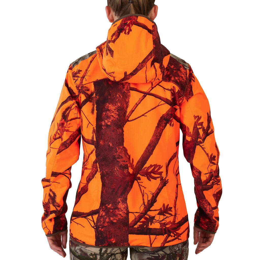 Jagdjacke Regenjacke 500 Damen geräuscharm camouflage/orange 