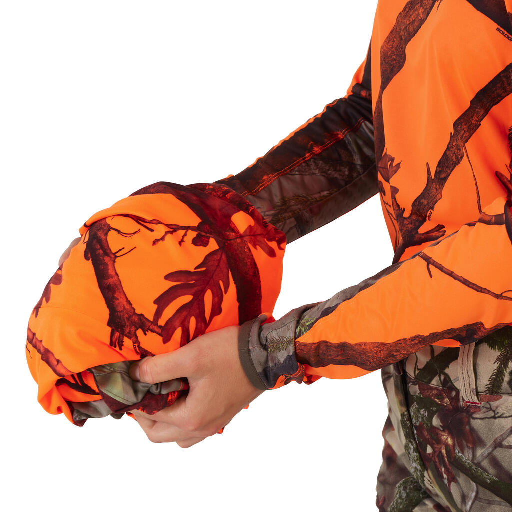 Dámska nehlučná a nepremokavá poľovnícka bunda 500 reflexná maskovacia