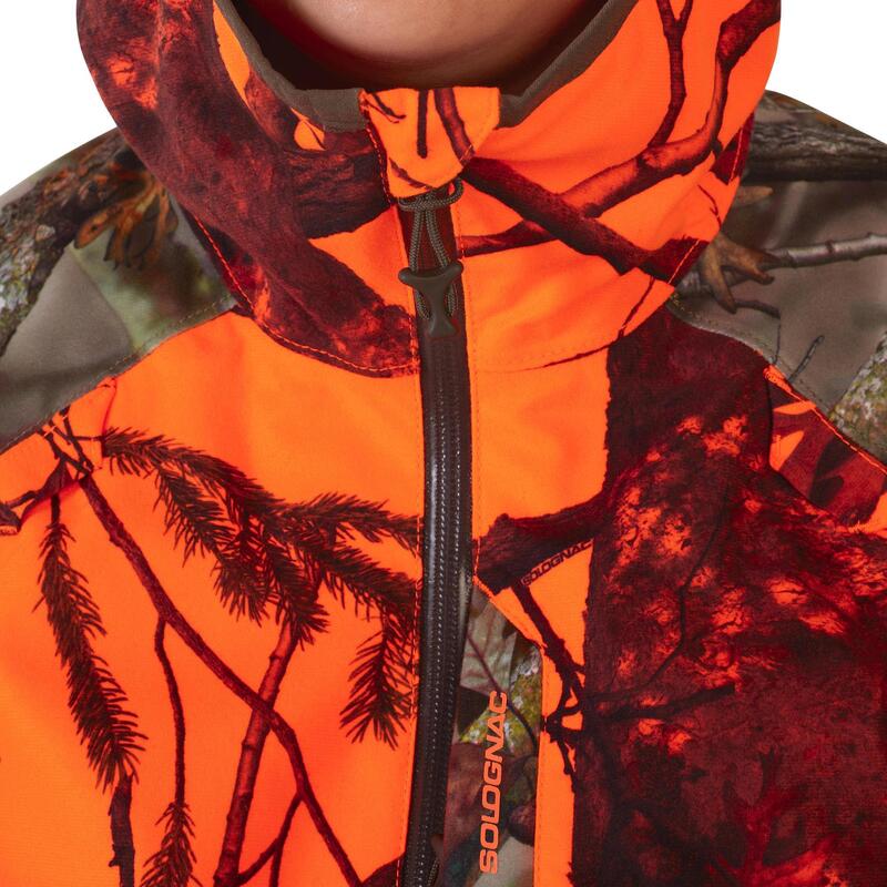 Jagdjacke Regenjacke 500 Damen geräuscharm camouflage/orange 