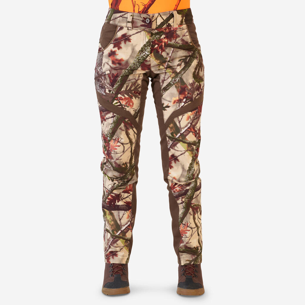 Jagdhose 500 Damen geräuscharm atmungsaktiv Camouflage