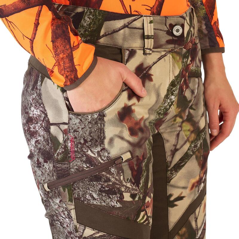 PANTALON CHASSE FEMME 500 SILENCIEUX RESPIRANT CAMOUFLAGE