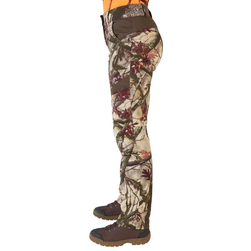 Pantalon De Caza Mujer Solognac 500 Camuflaje Marron Impermeable Silencioso